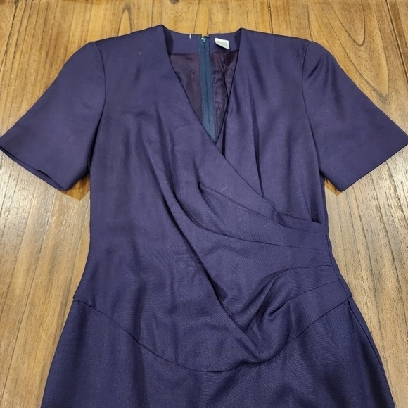 Navy purple faux wrap professional cocktail pinup pencil a-line dress midi  4 - Picture 10 of 13